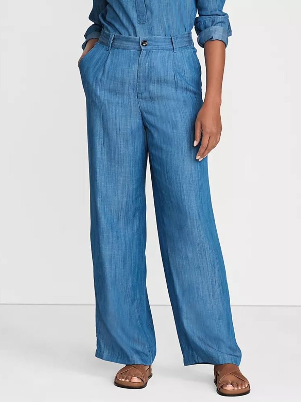 Lands End Women's High Rise TENCEL™ Fiber Pleated Wide Leg Pants